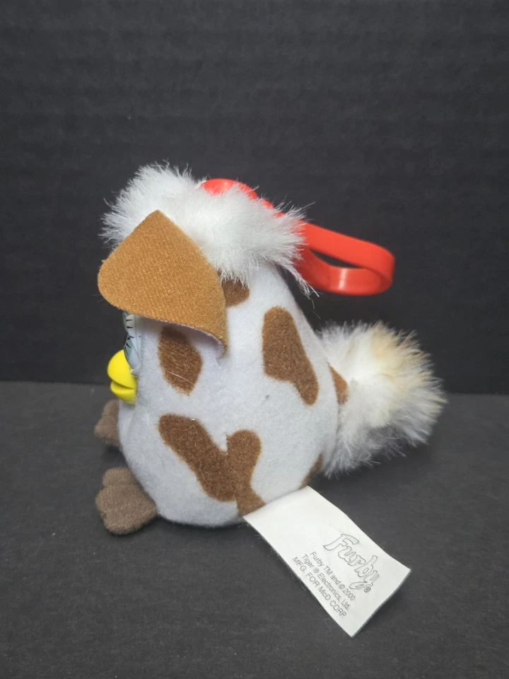 McDonalds Furby Juguete de Peluche Llavero Clip En Manchado Vaca Blanco Marrón De Colección 2000 Foto 2 de 4