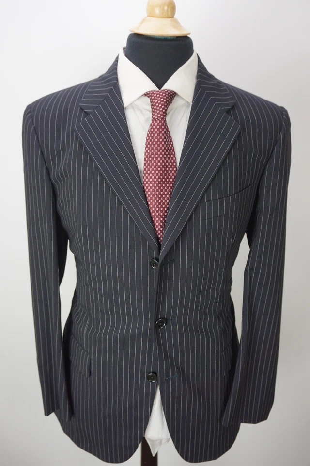 Traje Chaqueta Pantalón Burberry London Mezcla Lana Negro Rayas 2 Piezas 40R 50EU NUEVO Foto 3 de 4