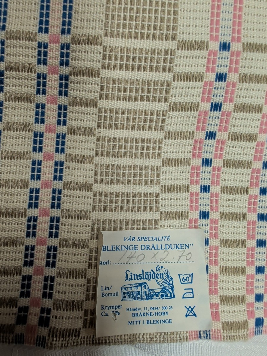 Vtg Swedish Scandinavian Woven Tablecloth Beige Blue Pink New