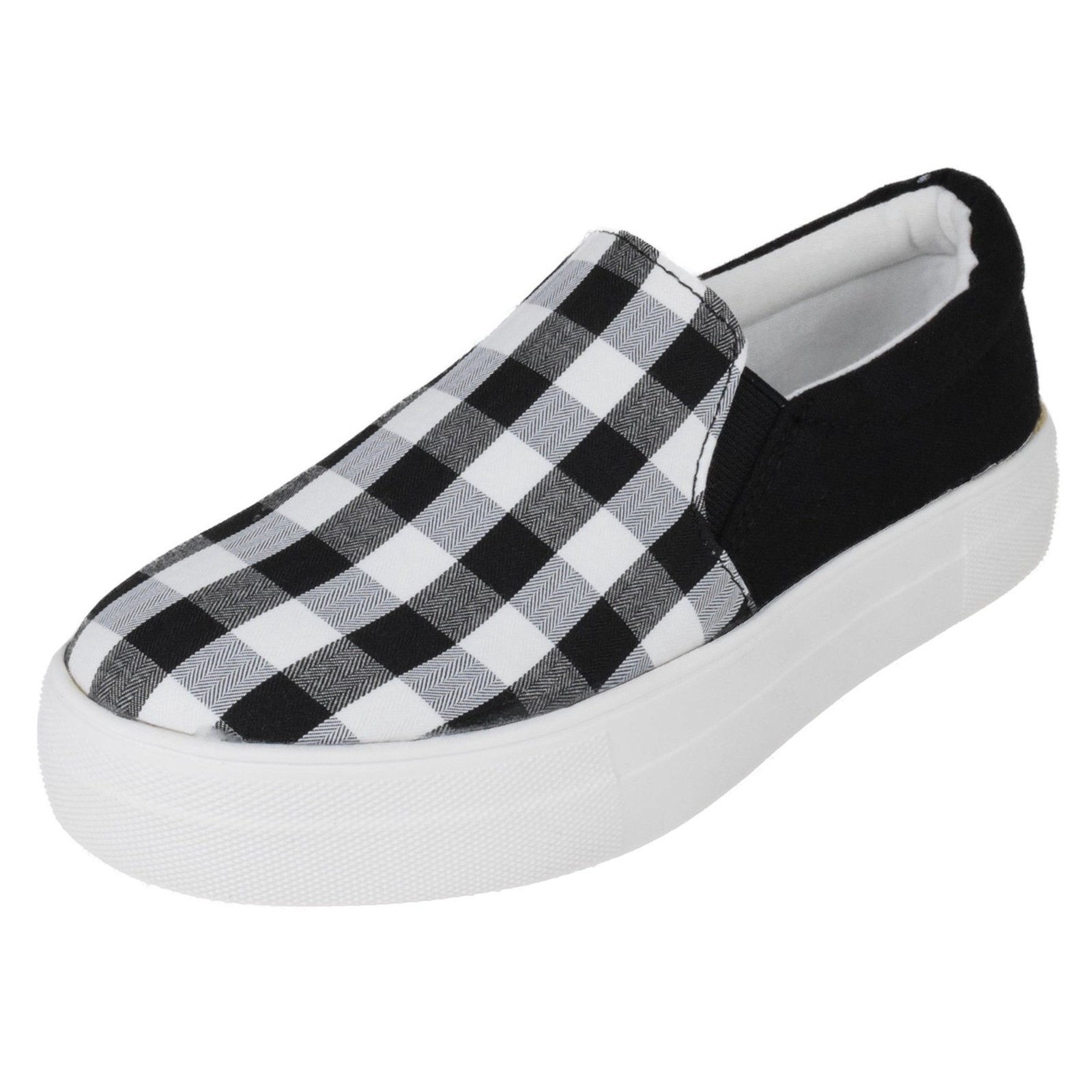 Black White Plaid Checkered Round Toe Flats
