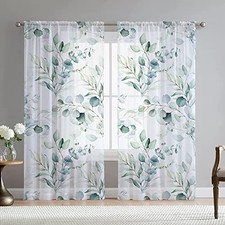 Green Eucalyptus Leaves Curtains for Living Room 63 inch Length 2 Panels Set ...
