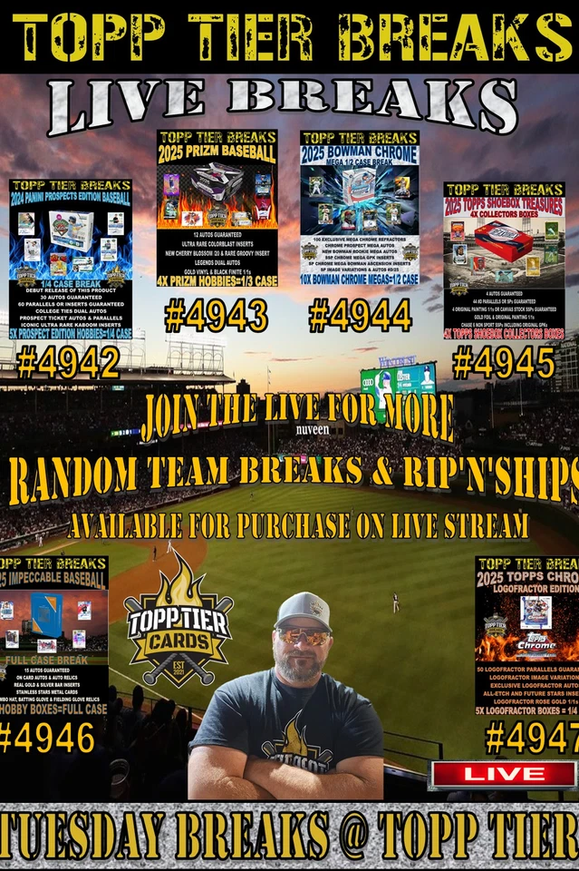TUESDAY AFTERNOON CASE BREAKS @ TOPP TIER WITH JAMES ON EBAY LIVE!