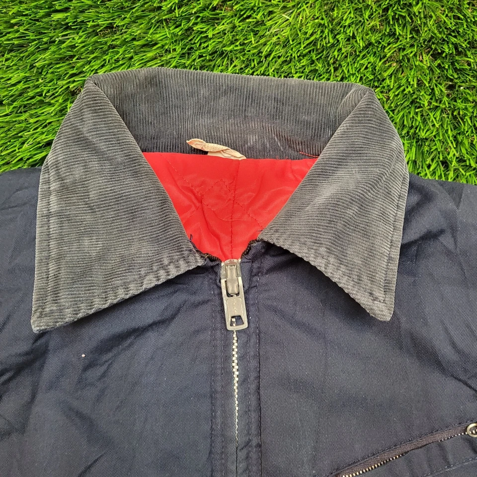 Винтажный 80-х годов Workwear куртка мужская M сделано в США Chore пальто темно-синий вельветовый воротник - Изображение 2 из 4