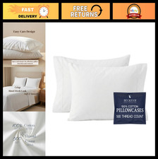 King Size Pillowcases Set of 2, Cool Touch Cotton Sateen, 500TC, Silky Soft, Whi