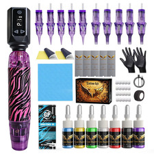 Wireless Tattoo Kit Complete for Beginners Pen Machine with Power Supply New