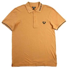 True Religion Mens Polo Shirt S Short Sleeve Regular Fit Pullover Cotton GoldNEW