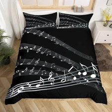 Musical Note Bedding Set Staff Pattern Comforter Cover for Adult Music Themed...