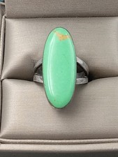 Rare Native American Sterling Silver Rin Oval Green Turquoise Setting: Size 6.5