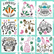 Easter Stencils for Painting 9 PCS 8x8 Inch Bunny Carrot Eggs Template DIY