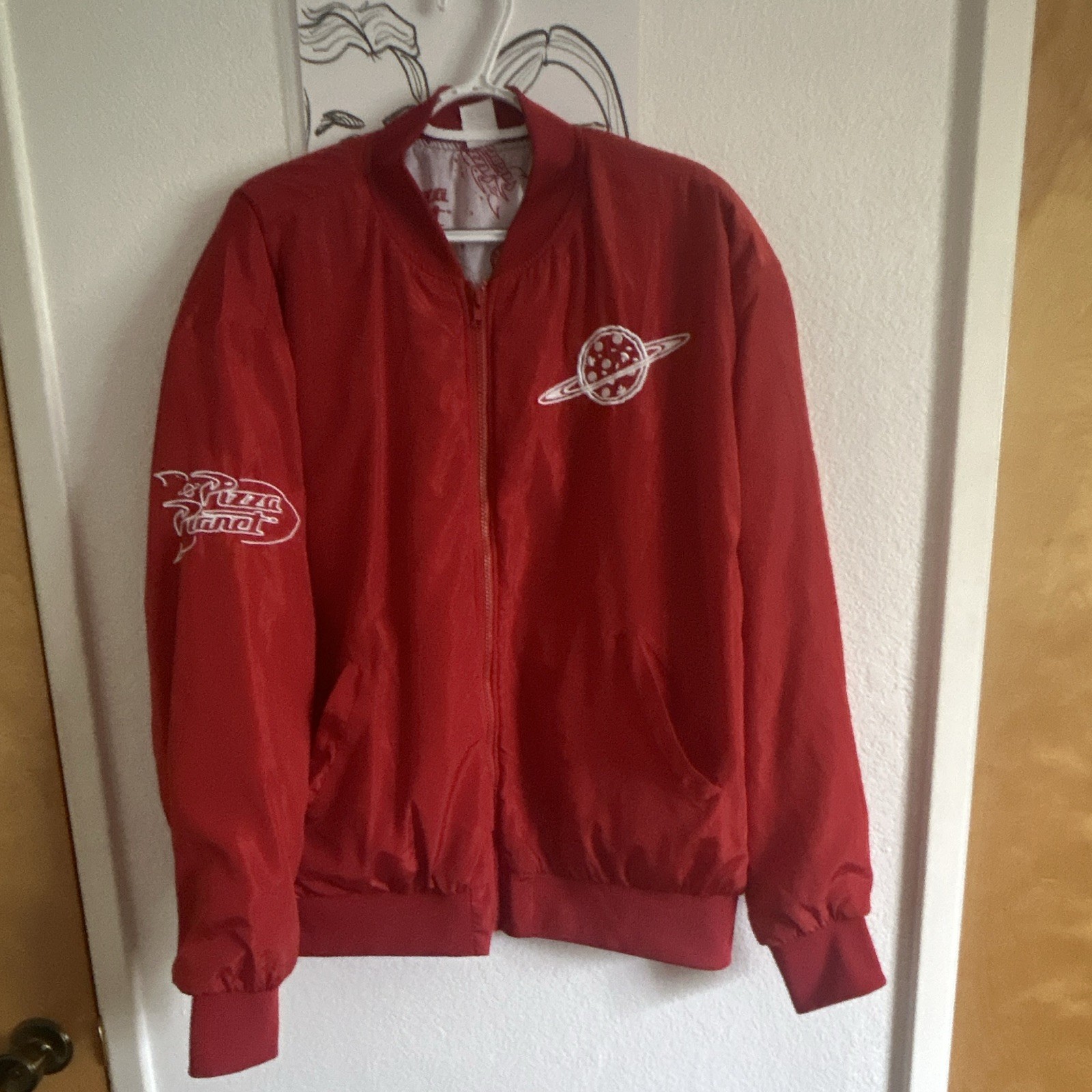 Disney Pixar Toy Story Pizza Planet Red White Jacket Adult Size L