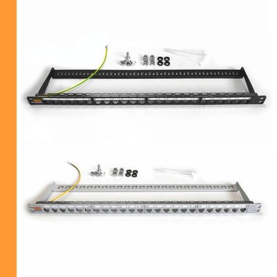 19'' Leer-Patchpanel und Keystone Module IT-BUDGET, 24 Port, 0,5 HE, grau/schwarz