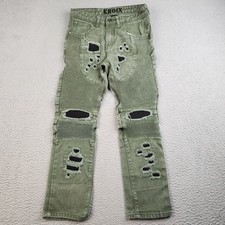 Kroix Jeans Boys 14 Green Distressed Moto Biker Ripped Pants Urban Streetwear
