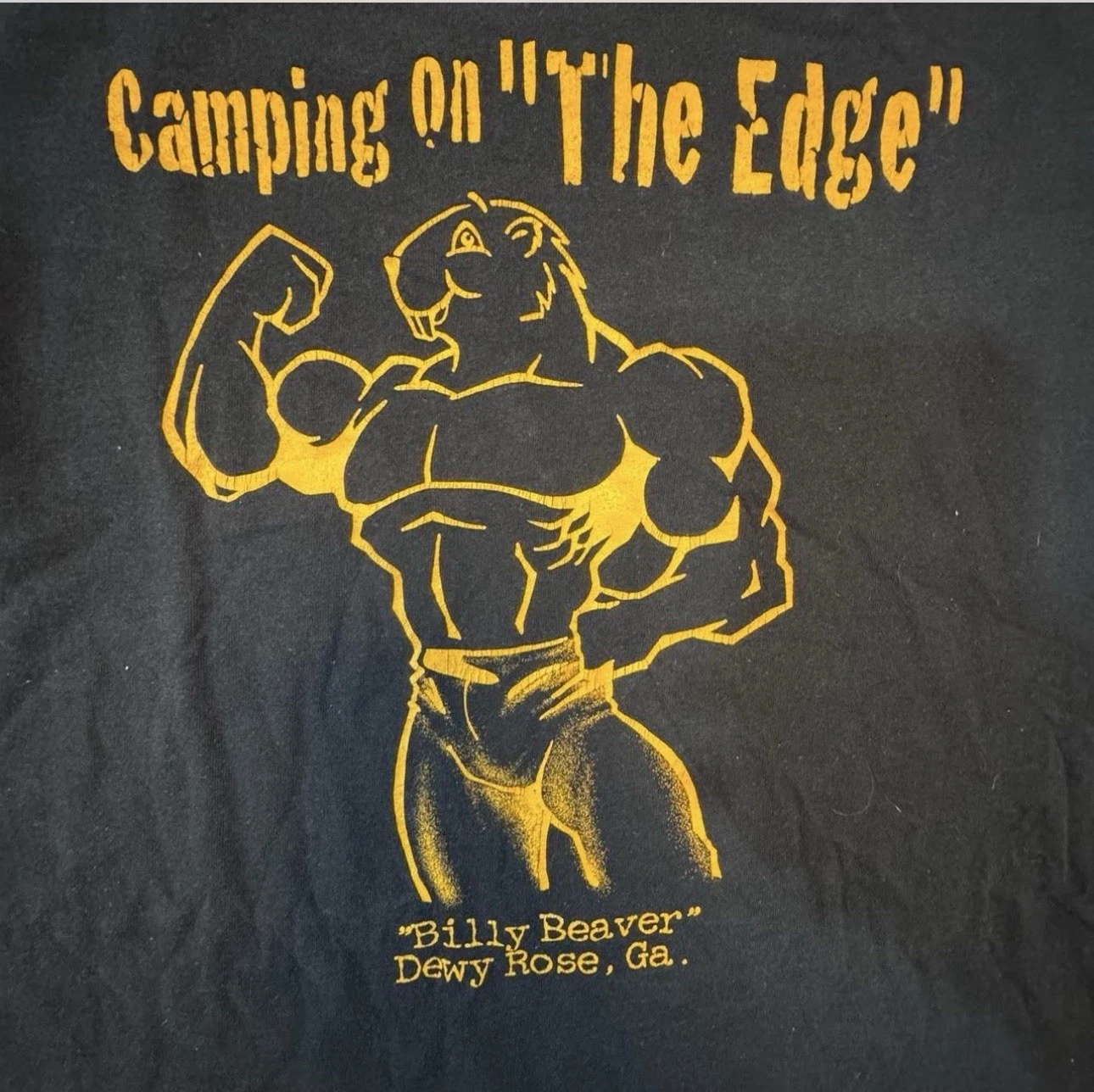 RARE Vintage 90s Billy Beaver Camping On The Edge Tee Size L Jerzees USA LGBT GA