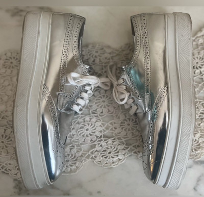 Womens Prada Oxford Silver Metallic Lace Up Shoes Msrp $995 Size