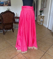 XS Pink Indian Lehenga Skirt Satin with Gold beaded Trim