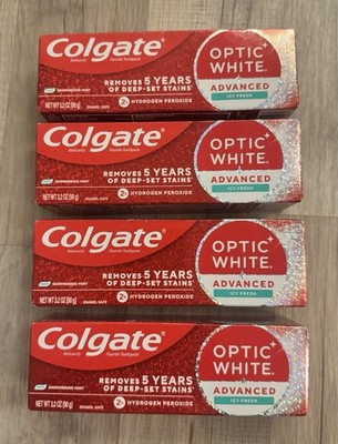 Colgate Optic White Advanced Fluoride Whitening Toothpaste Icy 3.2oz lot of 4