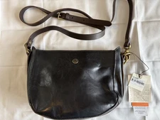 Chiarugi Firenze Old Tuscany Rivet's Side Shoulder Bag - Black with Dark Brown