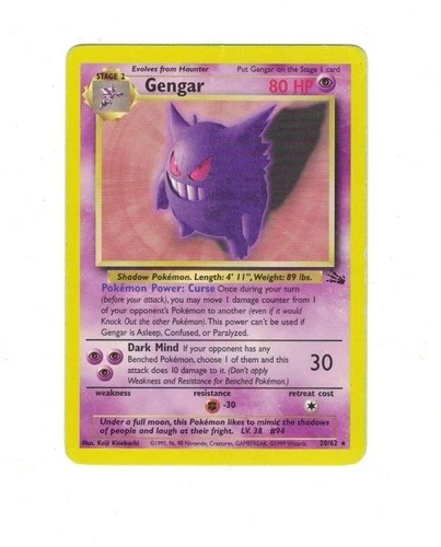 Pokemon Gengar Fossil 20/62 Excellent