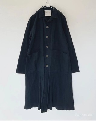 ICHI Antiquites Linen Cotton Pintuck Long Coat Black Oversized Japan Brand