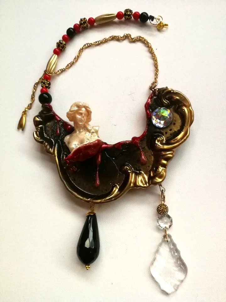 роскошные ювелирные изделия ожерелье винтажный стиль подвеска бруталист барокко драматический угольный - Изображение 2 из 4