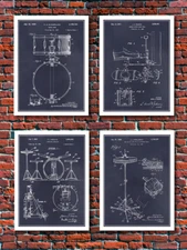 Gallery Wall Drums Patent Prints - Set of 4 - Unframed