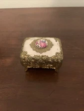 Vintage  Farrington Trinket Box Victorian Rectangular Enamel Top Metal Base