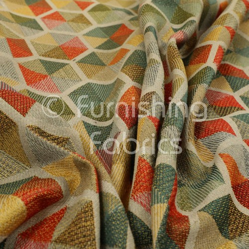 Silver Multicolour Chenille Upholstery Curtain Fabric Geometric Hexagon Pattern - Picture 2 of 5