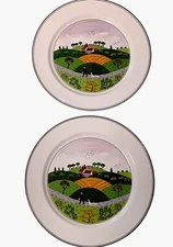 Set Of 2 Villeroy & Boch Dinner Plates 10.25” Naïf Laplau Hunter And Dog