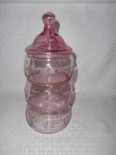 Vintage Princess House Crystal Etched Stacking 3 Tier Cranberry Pink Candy Dish