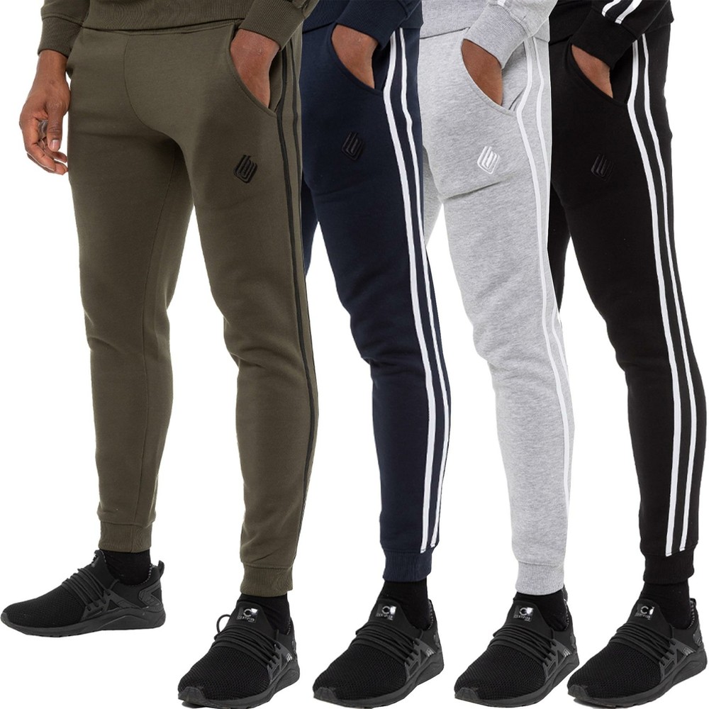 Enzo Men's Striped Fleece Joggers - Gym & Casual Sweatpants