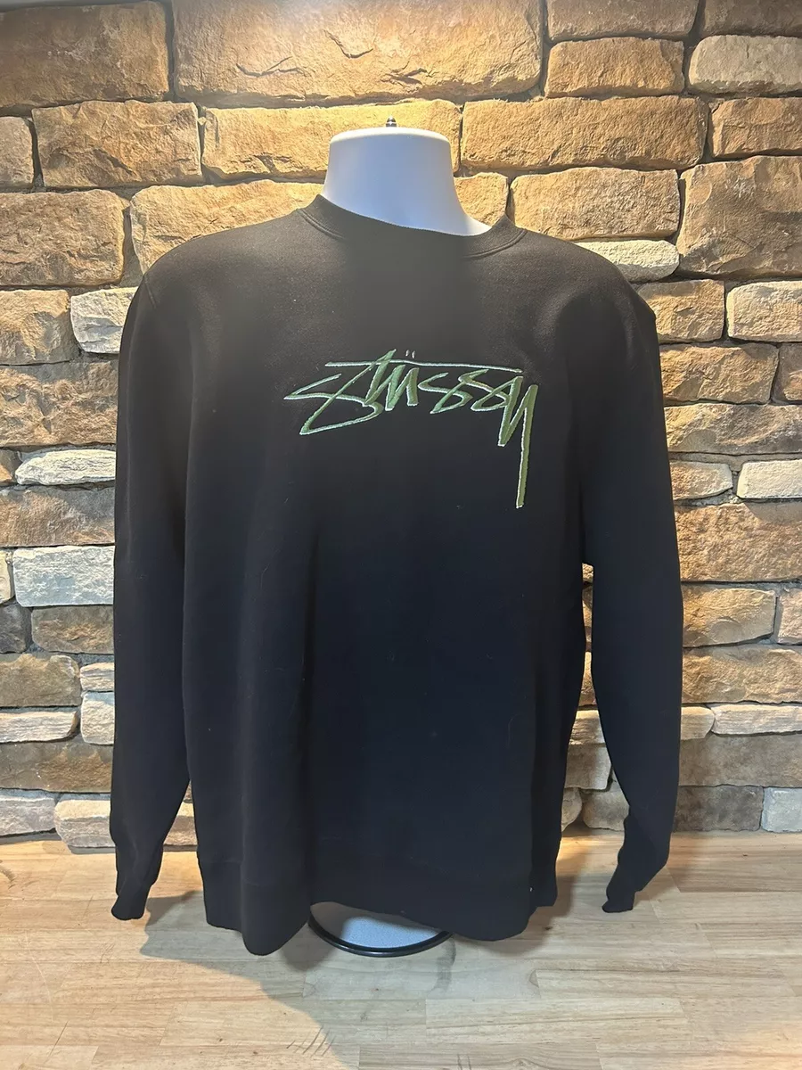 Stussy Smooth Stock Black Green Embroidered Size Medium M Crewneck