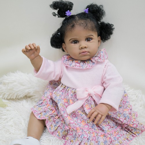 Realistic Black Girl Reborn Baby Dolls 24 Inch Real Life Like Baby Toddler Doll - Picture 2 of 5