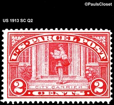 US 1913 SC Q2 PARCEL POST CITY CARRIER 2¢ CARMINE ROSE MNH OG P12 FINE/VERY FINE