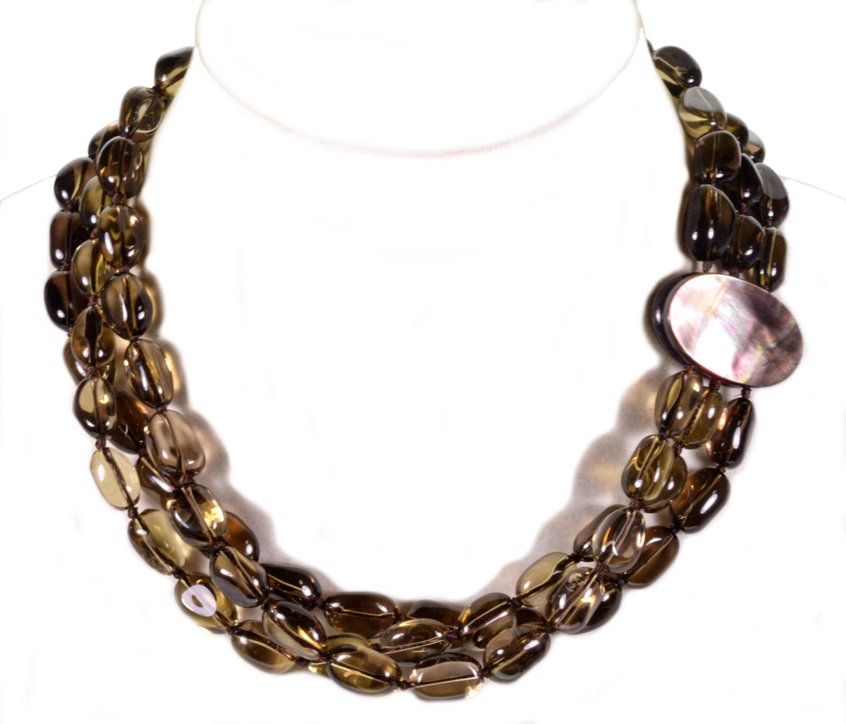 VTG SMOKY QUARTZ 3 STRAND STATEMENT NECKLACE MADE BY DESIGNER 18 1 2