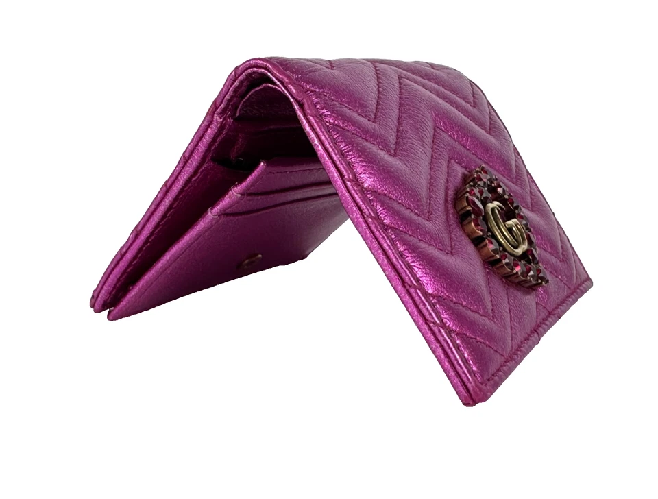Auténtico Bolso Cartera Gucci Rosa Metálico Cuero Matelasse Cristal GG Marmont Caja Foto 4 de 4