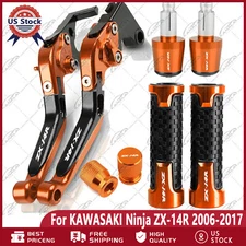 For KAWASAKI Ninja ZX-14R Orange CNC Handle Grips Cap Brake Clutch Levers Set