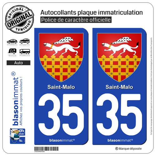 2 Stickers autocollants plaque d'immatriculation auto | 35 Saint-Malo - Armoirie - Photo 1 sur 1
