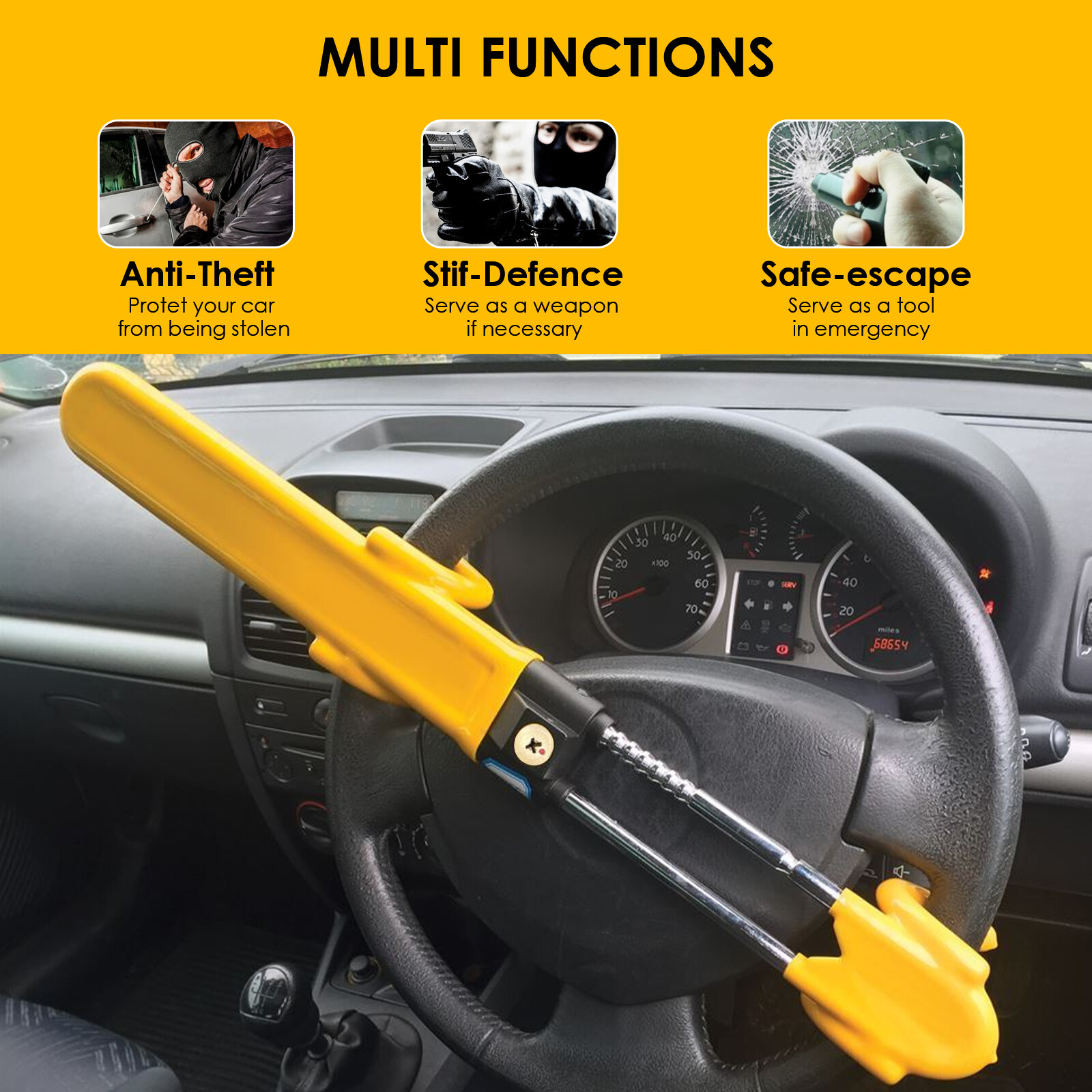 Heavy Duty Twin Bar Steering Wheel Lock Car Van Security Anti Theft uk