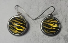Zebra Yellow Black Silver Round Dangle Pierced Fashion Jewerly Earrings Earring
