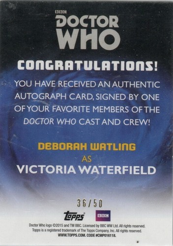 DEBORAH WATLING AS VICTORIA #36/50 Autograph trading card- DOCTOR WHO 2015 - Picture 2 of 2