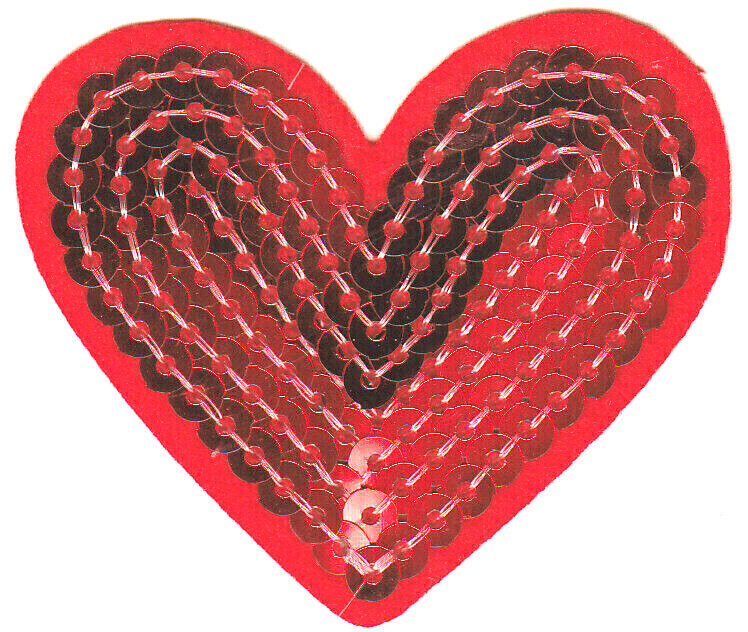 RED SEQUIN HEART Iron On Patch 2 1/2 Valentine Love Romance
