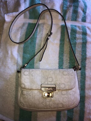 Calvin Klein Perforated Ivory Leather Cross Body Handbag (Q)
