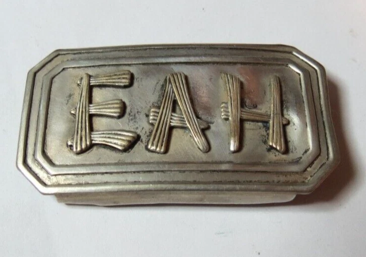 ANTIQUE BELT BUCKLE MADE IN GERMANY "EAH" GERMAN SOLID SILVER ... - Image 2 of 4