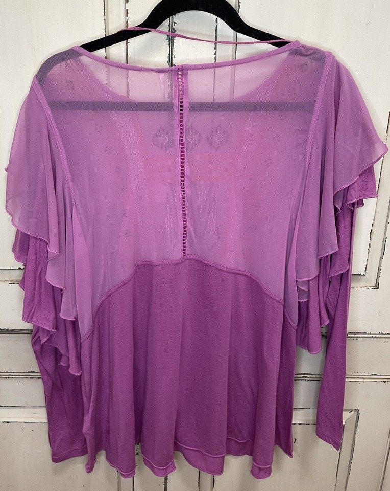 Free People La Cienega Embroidery Top Long Sleeve Blouse Size M Pink