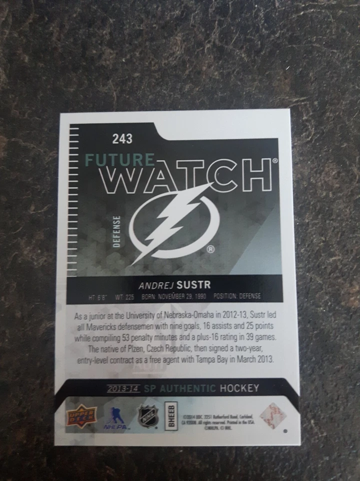 2013-14 Sp Authentic Future Watch Rookie Andrej Sustr RC 571/1299 Card# 243 - Image 2 of 2