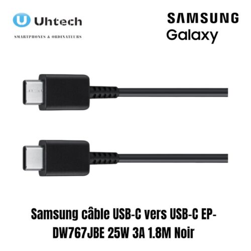Samsung Câble Type-C vers Type-C 1.8M 25W 3A EP-DW767JBE Noir Original Vrac - Afbeelding 1 van 2