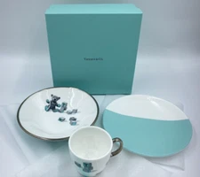 TIFFANY & Co. Bear and Block 3- Pieces Baby Set 11493 Fine Bone Chine w/Box