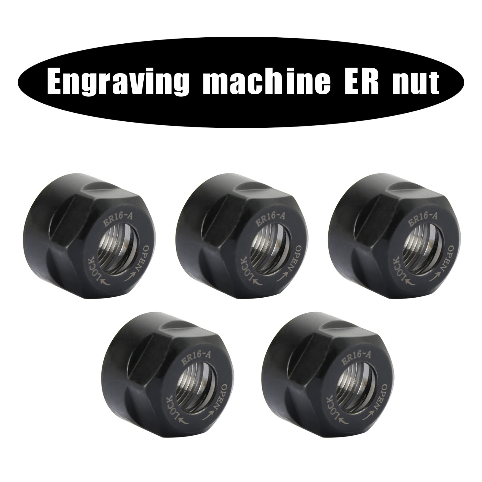 5-Pack ER16-A Black Collet Clamping Nut for CNC Milling Chuck Holder Lathe