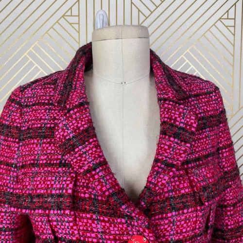 Kate Spade New York Pink Magenta Tweed Blazer Button Front Preppy Size 0 - Picture 2 of 11