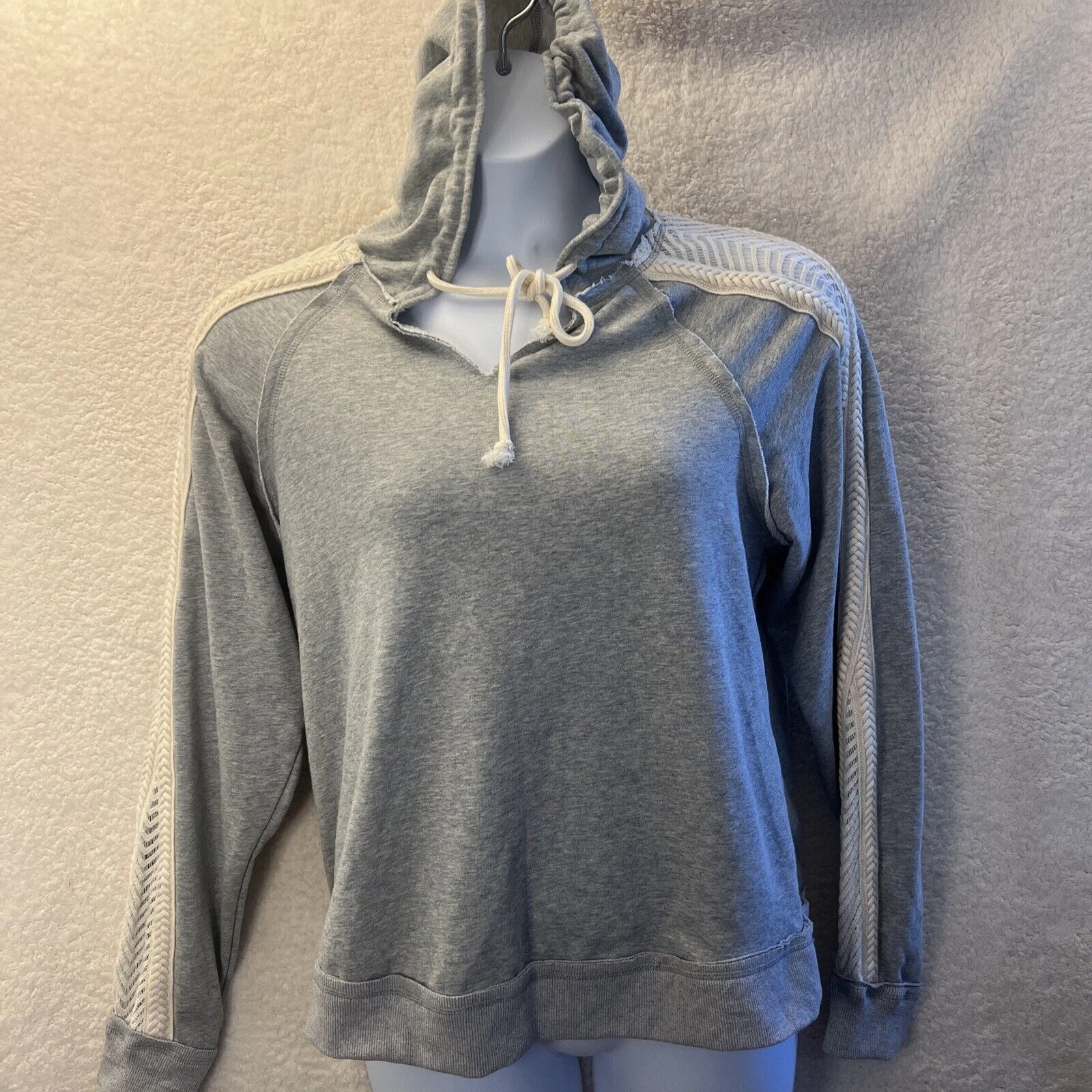 OFF WHITE felpa con cappuccio oli & hali grigio avorio pizzo oversize boho donna piccola